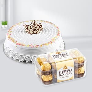  1 Kg Vanilla Cake with 16 Pcs Ferrero Rocher Chocolates
